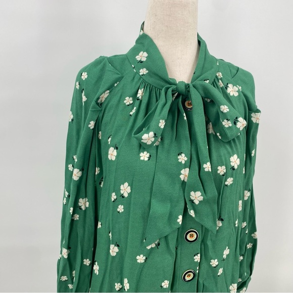 Buru Green Floral Bow Housecoat Dress Extra Small XS - Picture 6 of 13